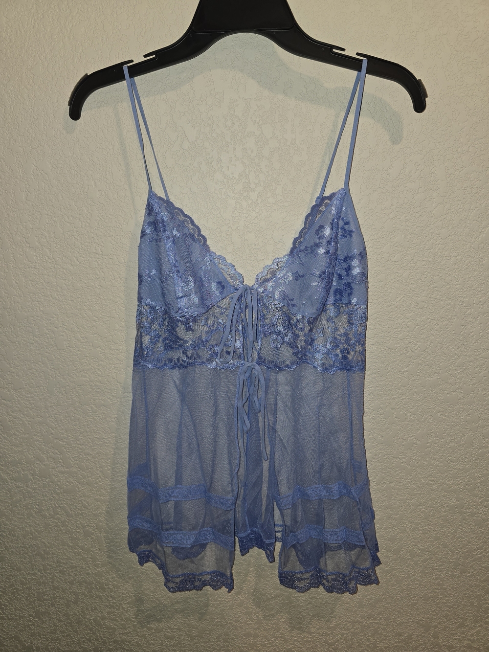 Victoria's Secret Light Blue Lace & Mesh Chemise with Front Ties